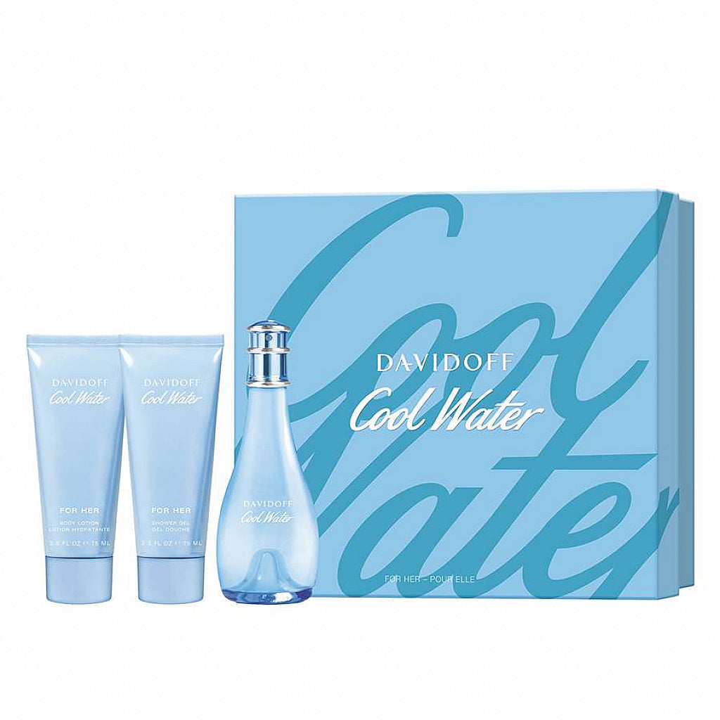 Cool Water 3 piece Women Gift Set by Davidoff Eau de Toilette - PERFUME BOUTIQUE