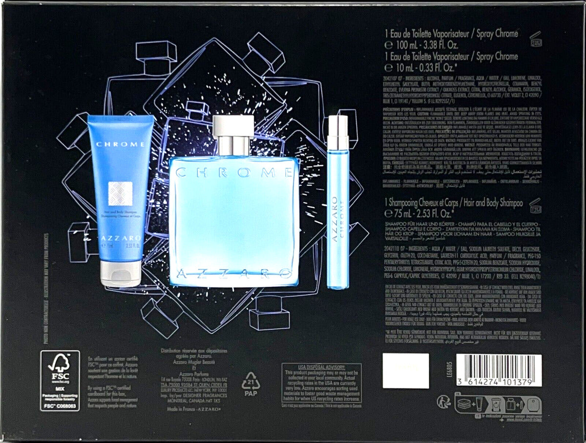 Chrome Azzaro 3-PIECE Men Gift Set by Azzaro Eau de Toilette - PERFUME BOUTIQUE